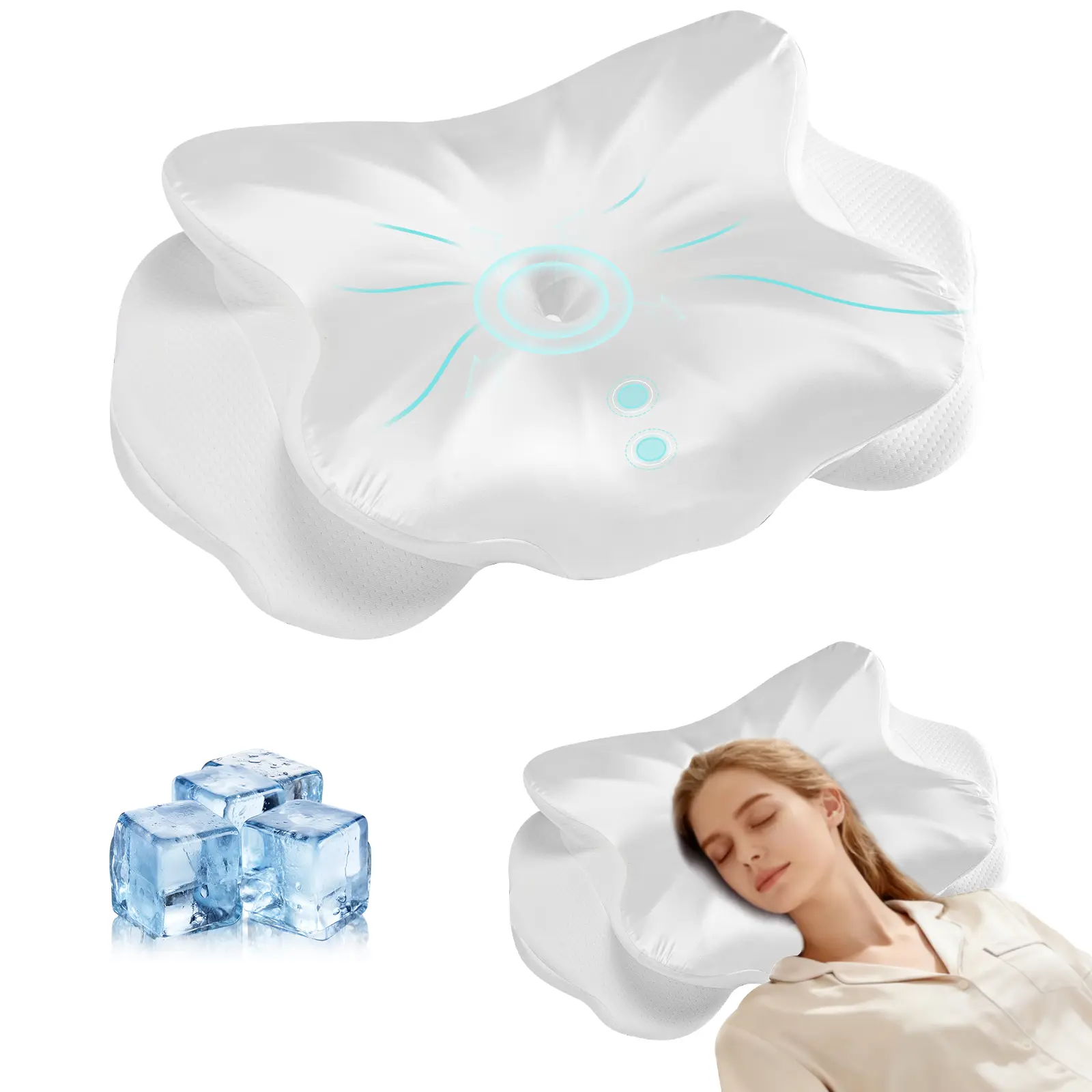 Ergonomic Contoured Memory Foam Pillow, Cervical Support Pillow with Dual Height Design & Arm Grooves, Breathable Removable Cover, Suitable for Side, Back & Stomach Sleepers
