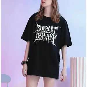 100%cotton Death Gothic Print Support Your Local Library Style Lovers T-Shirt Menswear Top Vintage Distressed,tee,gift