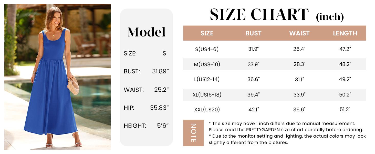 PrettyGarden Womens Summer Casual Scoop Neck Sleeveless Long Dresses with Pockets - Aline Swing Maxi Style, Comfortable Design - Womenswear