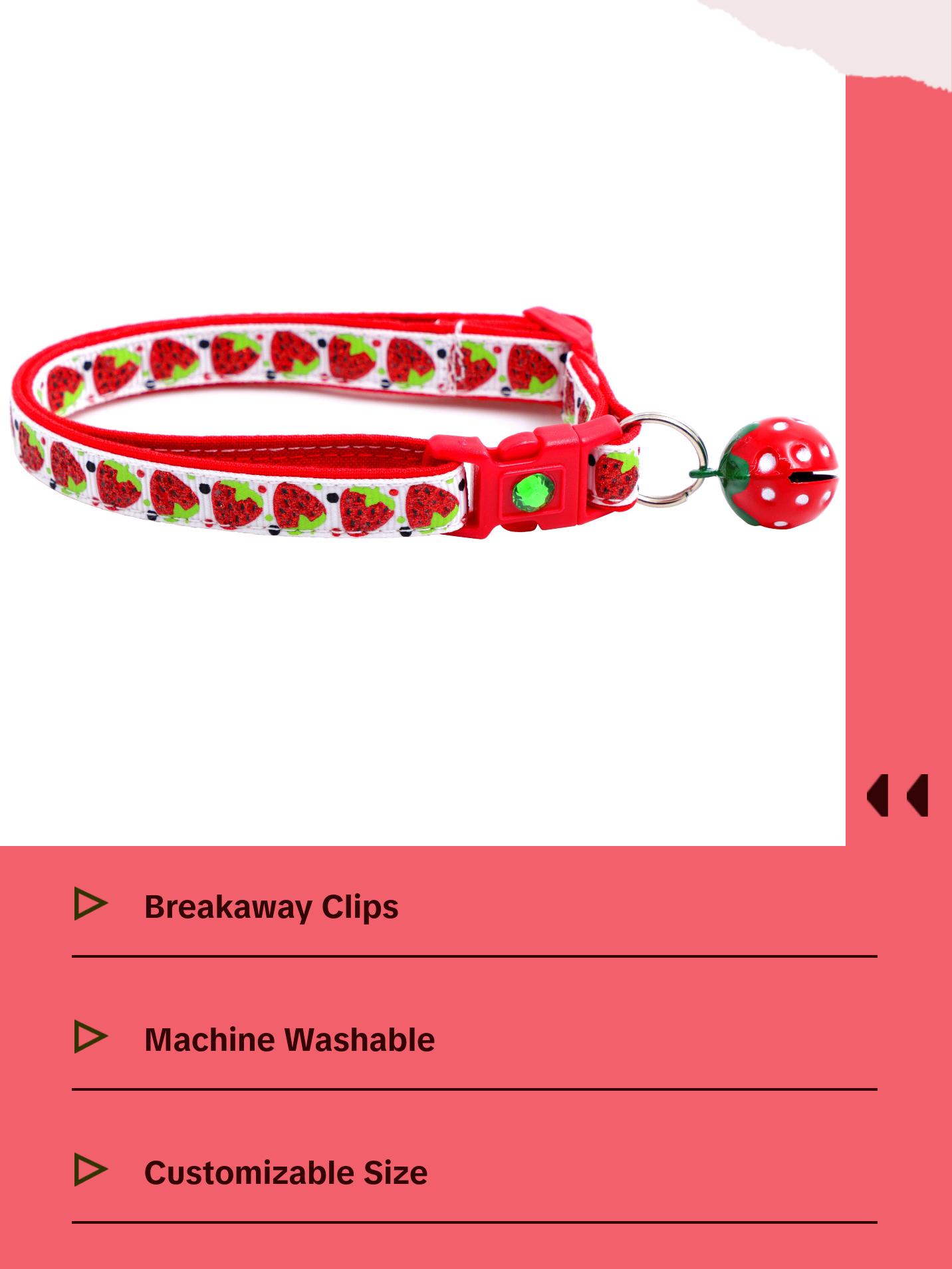 Strawberries Safety Breakaway Cat Collar with Jingle Bell and Charm by Pugs2Persians Fruit Berry Strawberry