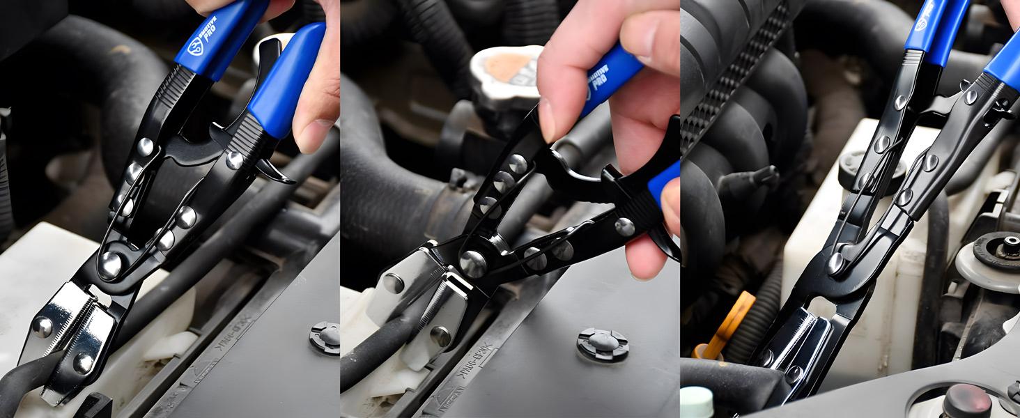 SMOTIVE PRO 3-Piece Ratcheting Hose Clamp Pliers Set, 8/10/12 Inch Locking Pinch Off Tools for Fuel, Coolant, Radiator and Heater Lines No Leak Automotive Repair