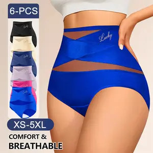 TCVC Women's High-Waist Pantiess, Cross-Mesh  Panel Underwear, Ultra Soft Comfort Fit Briefs-Womenswear