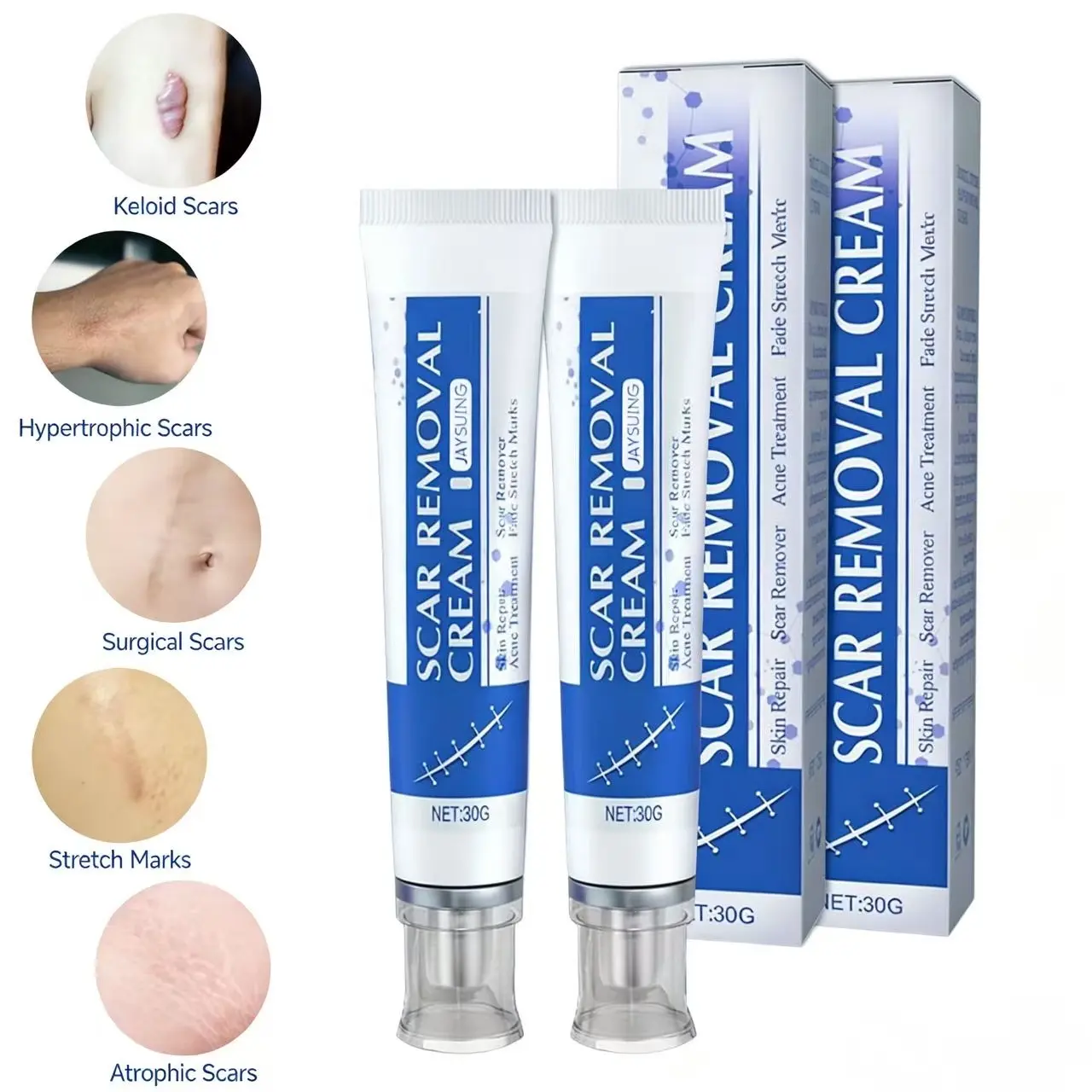 Scar Cream, Professional ScarRemoval Gel, Suitable for scar removaltreatment of post-operative scars, Caesareansection scars, Keloids, Burns, Acne
