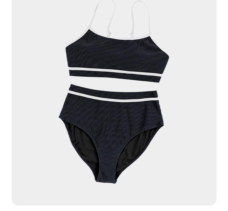 Aleumdr Women's Ribbed Bikini Sets Color Block Swimsuit High Waisted Bathing Suit Swimming Clothing Beach Water Sports Swimwear