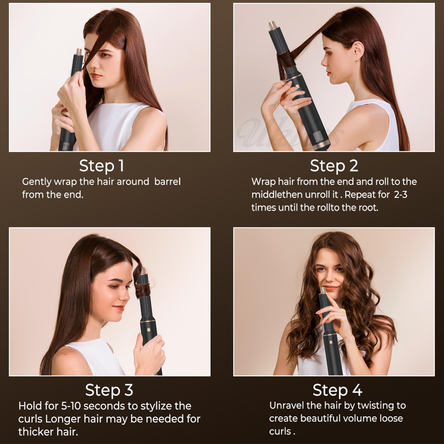 ATOPSKINS 5-in-1 Air Styler: Soft Airflow & Ultra-Lightweight(The attachments are made of plastic）, Zero Heat Damage (203°F) for Non-Aggressive Styling Includes 1 Hair Dryer 2 Hot Air Curlers Christiansmas Gift Black Blue White diffuser curly hair