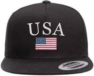 USA American Flag Embroidered Flat Bill Snapback Adjustable Hat | United States Patriotic Classic July 4th Cap