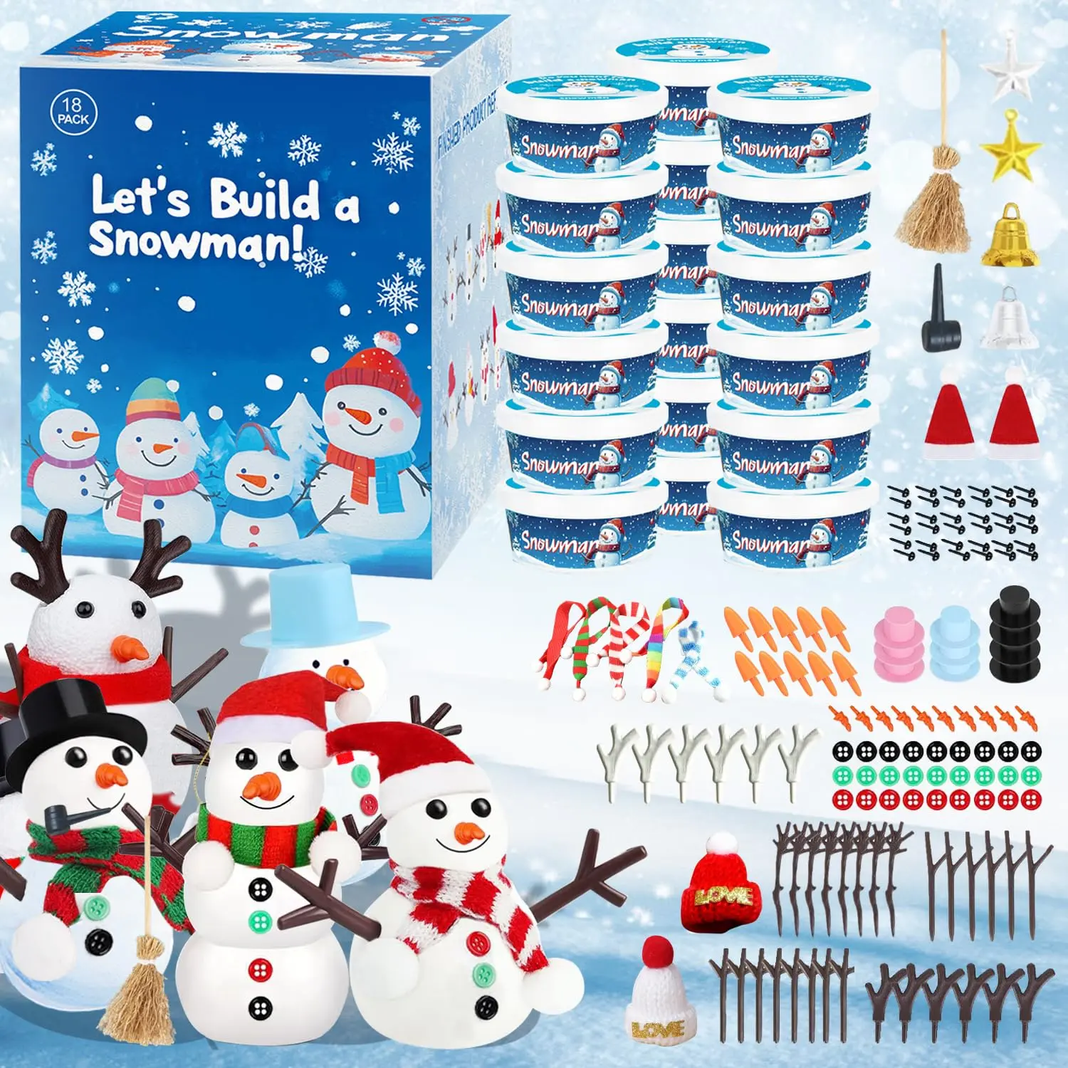 18 Pack Build a Snowman Kit,DIY Christmas Craft,Christmas Crafts for Kids,Creative Children Air Dry Modeling Clay,Build a Snowman kit,for Christmas Events,Christmas Game,Toys & Festivals.