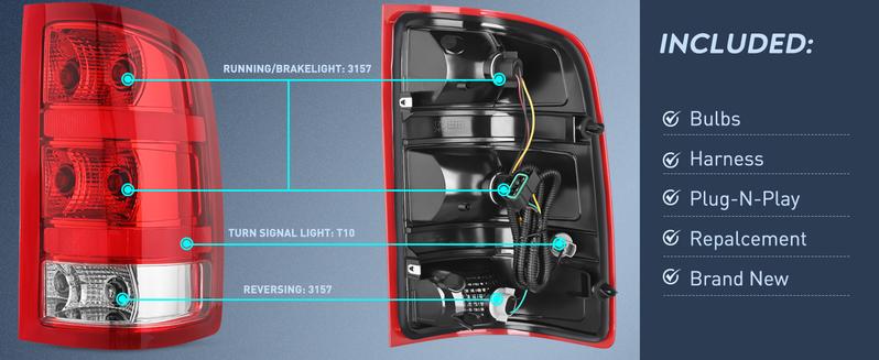 Nilight Taillight Assembly Compatible with 2007 2008 2009 2010 2011 2012 2013 GMC Sierra 1500 2500HD 3500HD Rear Lamp Replacement OE Style Passenger Side