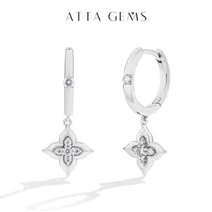 ATTAGEMS Flower Design D Color VVS1 Lab-Created Moissanite Earrings for Women Girls 925 Sterling Silver Earrings Daily Wear Birthday Holiday Gift Fine Jewelry E067