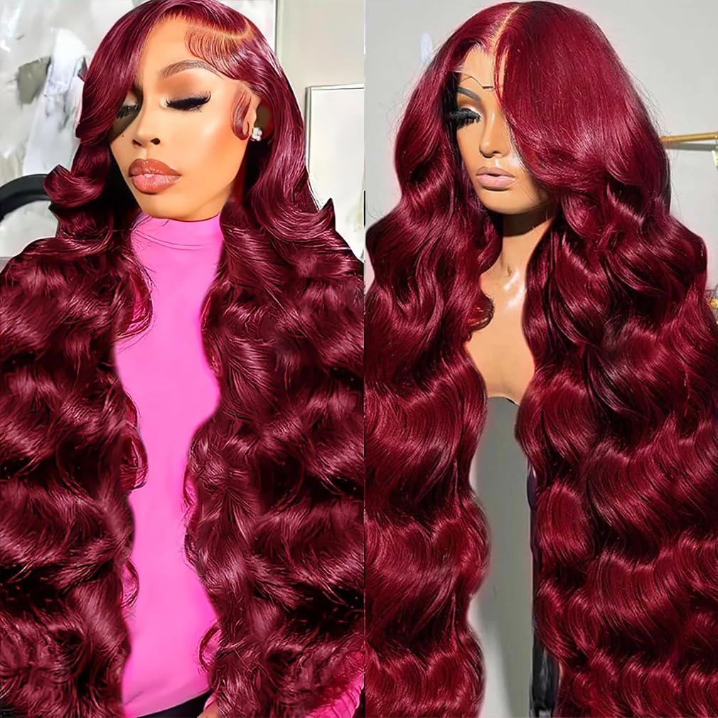 Bling Hair 30 32 inch Burgundy Color Hd Transparent 13x4 Lace Frontal Wig For Women 180% Density 13x6 99J Lace Front Brazilian Remy Wigs