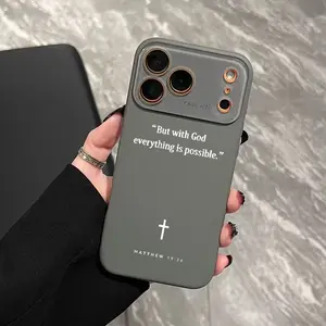 Cross And Faith Quote Pattern Dopamine Ins Style Solid Color Phone Case with Ultra Skin friendly Touch All Inclusive Lens Phone Case Suitable for Apple 17 16 15 14 13 12