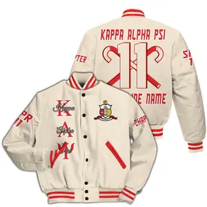 Ireishprint ΚΑΨ Custom Chapter Varsity Jacket, Personalized Cane Cream Varsity Jacket ΚΑΨ Fraternity Jacket