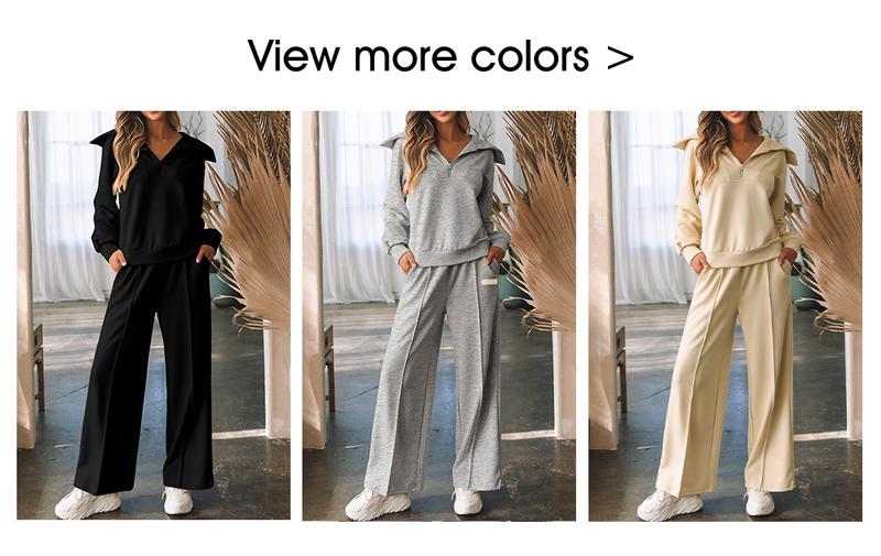 Aleumdr Women's Two-Piece Outfit Half-Zip Sweatshirt & Wide Leg Sweatpants Tracksuit for Autumn Sportswear Running Fitness Loungewear Set Aleumdr Women's Two-Piece Outfit Half-Zip Sweatshirt & Wide Leg Sweatpants Tracksuit for Autumn Sportswear Running Fitness Loungewear Set