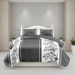 Grey/White Stripes 3 Piece Soft All-Season Washed Microfiber And Viscose Bedspread Set In A Bag, King/Calking Bedding Set With Bedspread & Pillowcases, Print, Flowerd, Moisture-Wicking, Silky Soft Texture, Cooling, Breathable, Easy Care