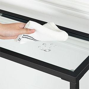 MAHANCRIS Modern Black Glass Top Console Table - Space-Saving Design, Metal Frame, Ideal for Entryway, Living Room, Hallway - Easy Assembly, Sleek and Stylish, Light Decor