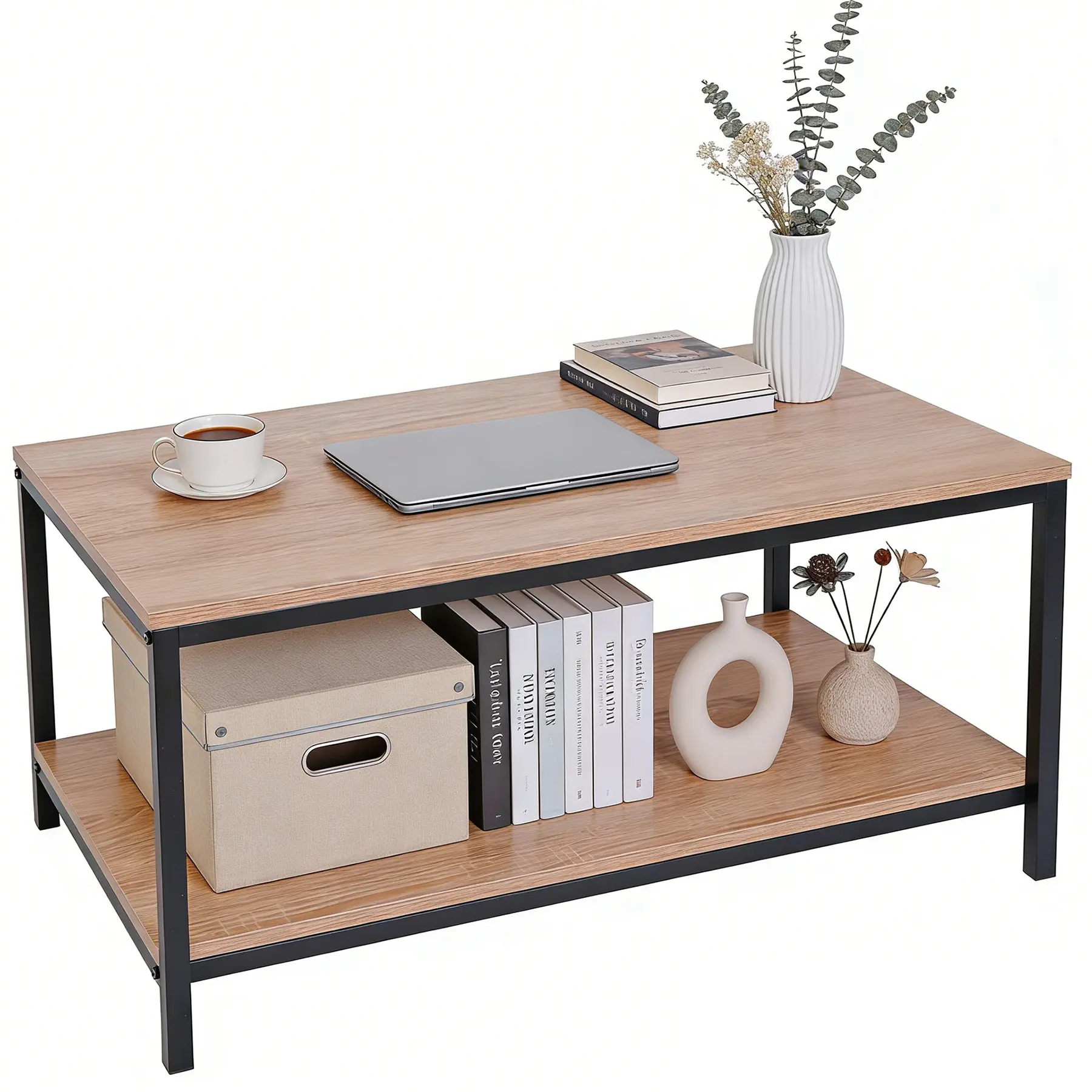 Segawe Rectangle Wooden Coffee Table - Rustic Burlywood Top, Metal-MDF Frame for Confident Support, 31.5x20in, Easy Assembly Required, Small Indoor Living Room Modern Accent Table, Apartment House Decor Furniture