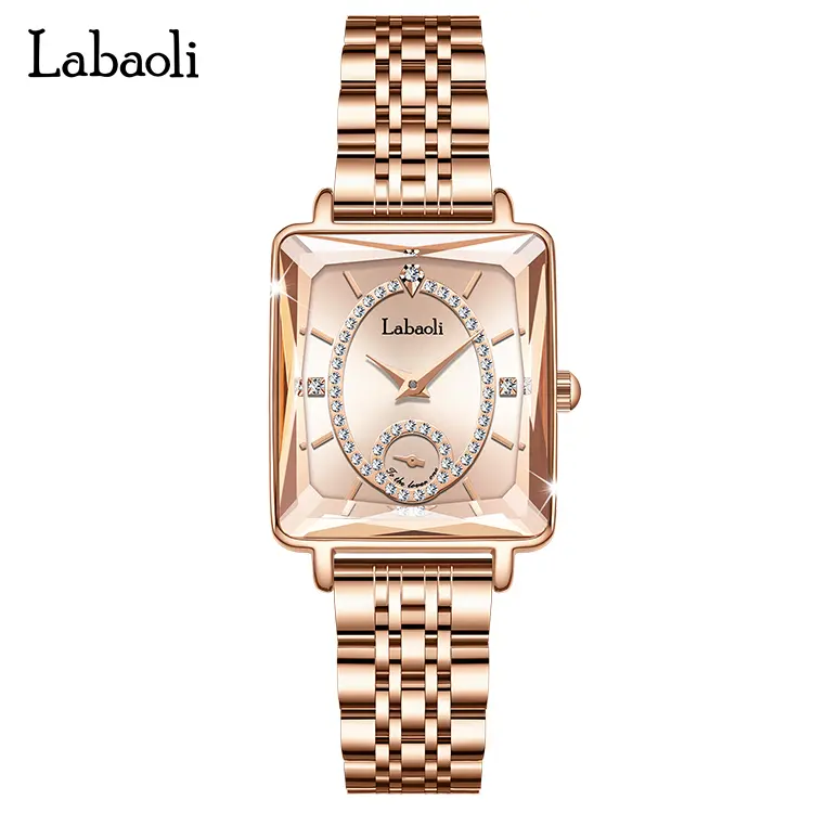 Luxury square ladies' wristwatch, sapphire crystal glass, quartz movement, waterproof design, elegance for all occasions.