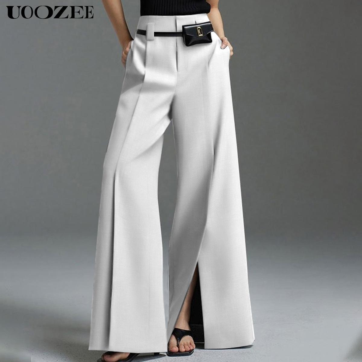 Women's Loose Wide Pants High-Waisted Pleated Split-Front Pants Trousers No belt Womenswear Bottom