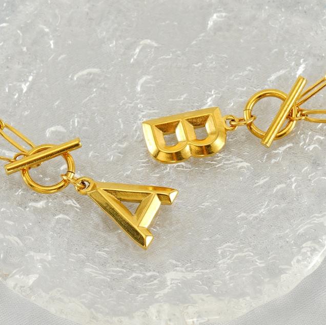 GGIRL OT Buckle English Letter Necklace 18K Gold Plated Three Dimensional Pendant for Men Women Elegant Modern Fashion Jewelry Gift for Holiday Haul Christmas Birthdays Anniversaries Versatile Design