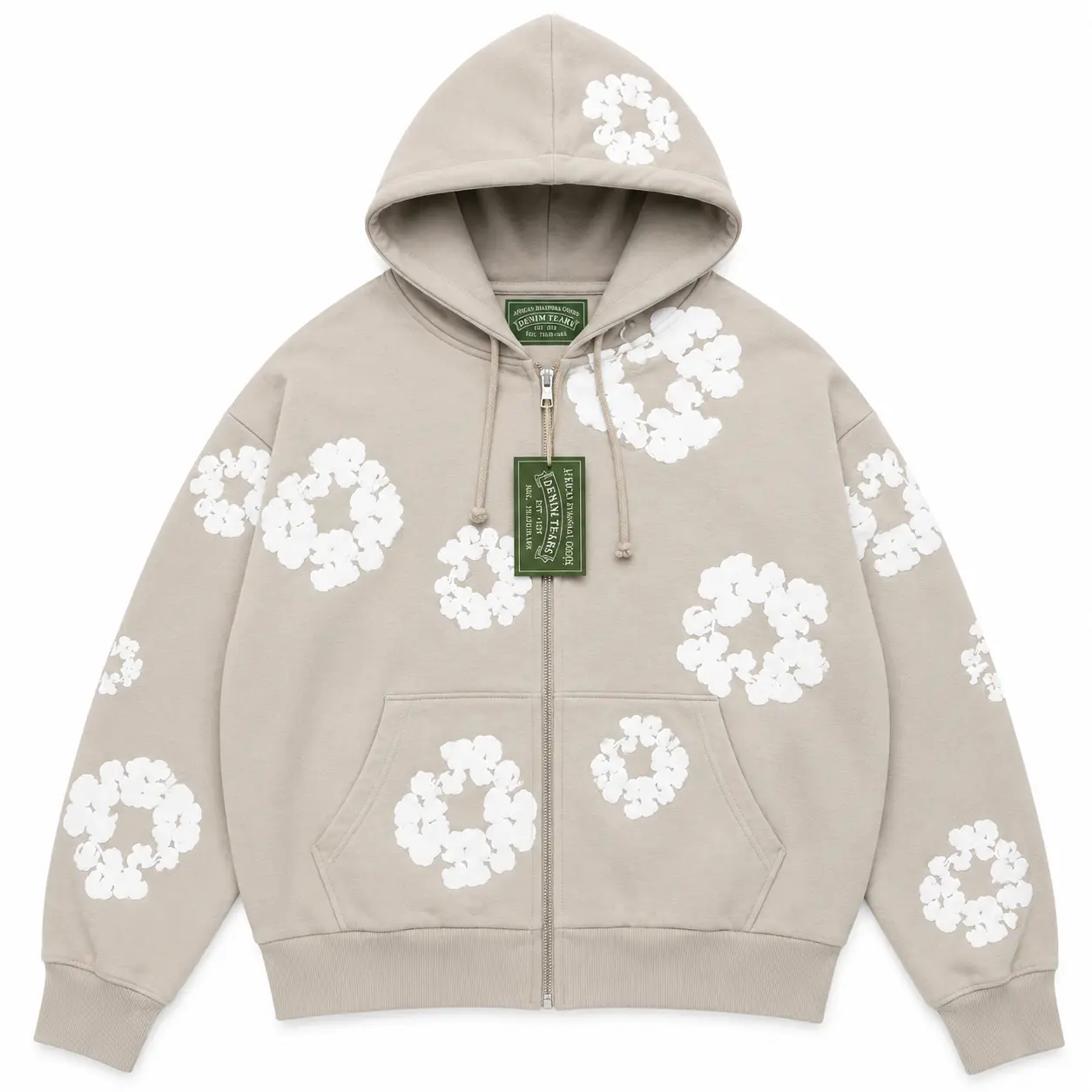 (100% Authentic with QR code) (SS26) Denim Tears Cotton Wreath Zip Hoodie 'Cream'