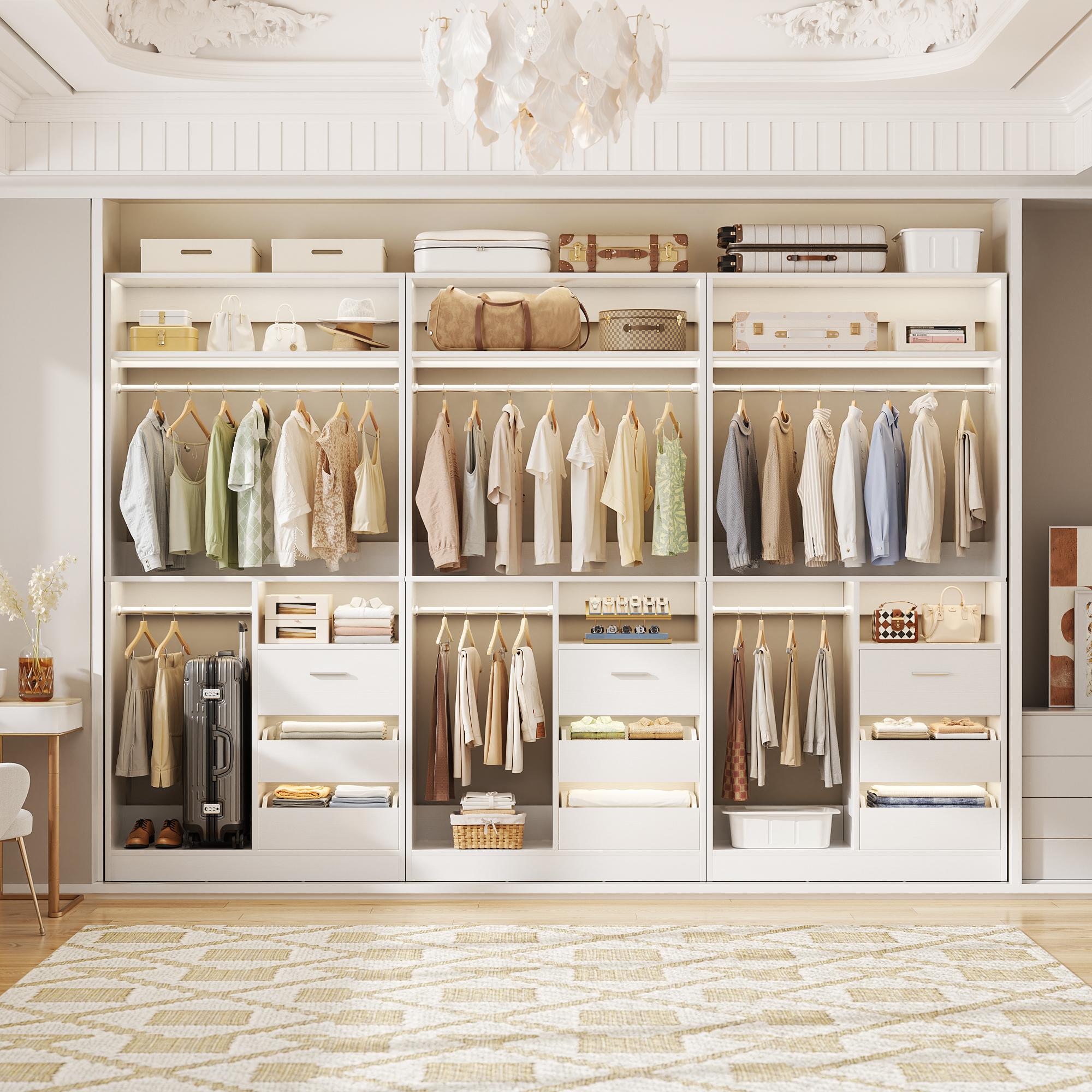 Unikito 36''-108'' W Closet System with Wooden Drawers and Hanging Rods,Sturdy Freestanding Walk-in Closet Organizer System Wardrobe Rack with Storage Shelves Unikito 36''-108'' W Closet System with Wooden Drawers and Hanging Rods,Sturdy Freestanding Walk-in Closet Organizer System Wardrobe Rack with Storage Shelves