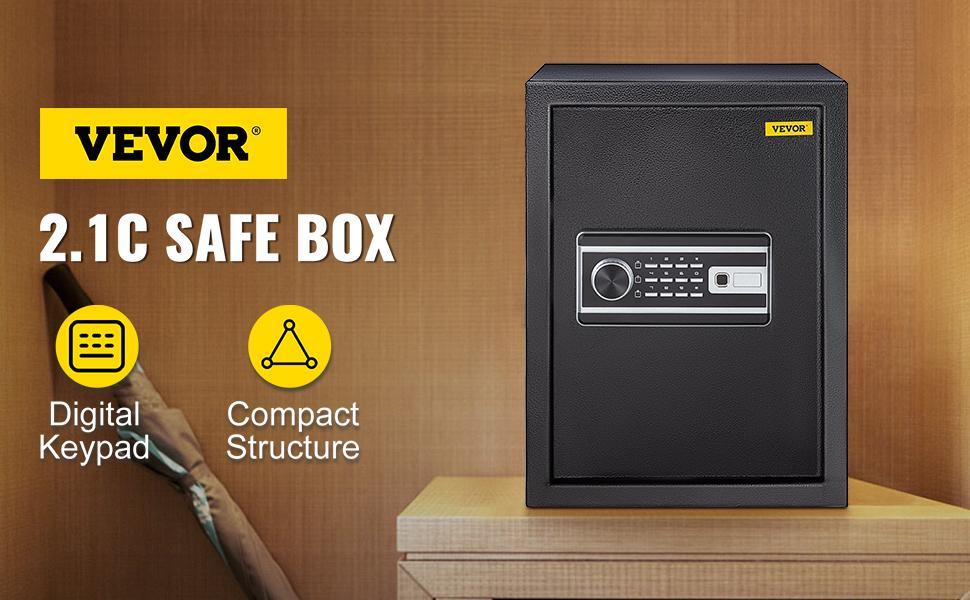 VEVOR Safe Box, TikTokShopBlackFriday, 2.1 Cubic Feet Money Safe with Fingerprint Lock and Digital Keypad, Fireproof Home Safes with A Removable Shelf, Wall-Mounted Security Safe for Cash, Watch, Passport, Document, Black