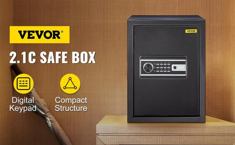 VEVOR Safe Box, TikTokShopBlackFriday, 2.1 Cubic Feet Money Safe with Fingerprint Lock and Digital Keypad, Fireproof Home Safes with A Removable Shelf, Wall-Mounted Security Safe for Cash, Watch, Passport, Document, Black