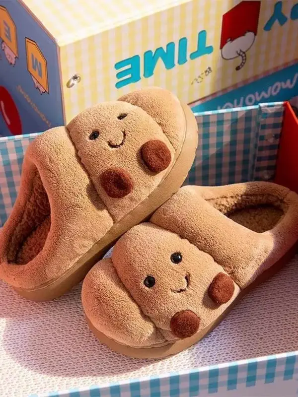 Woman man Funny Croissant Slippers – Cute Cartoon Pastry Design, Fluffy Thick Plush Cozy Warm Slip-On Shoes, Soft Non-Slip Sole, Indoor Outdoor Winter Home Footwear, Comfy Bedroom House Shoes, Unique Holiday Gift, Shoes For Women, Gifts For Women