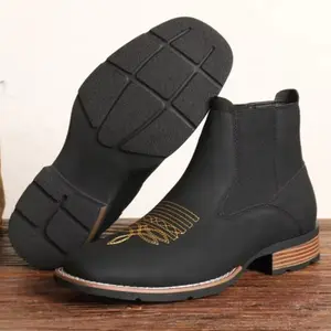 LQUN 2026Men's business  design short , fashionable round toe Chelsea , suitable for daily versatile brown    embroider business occasion Work Ankle Boots boots for menGift(gift)