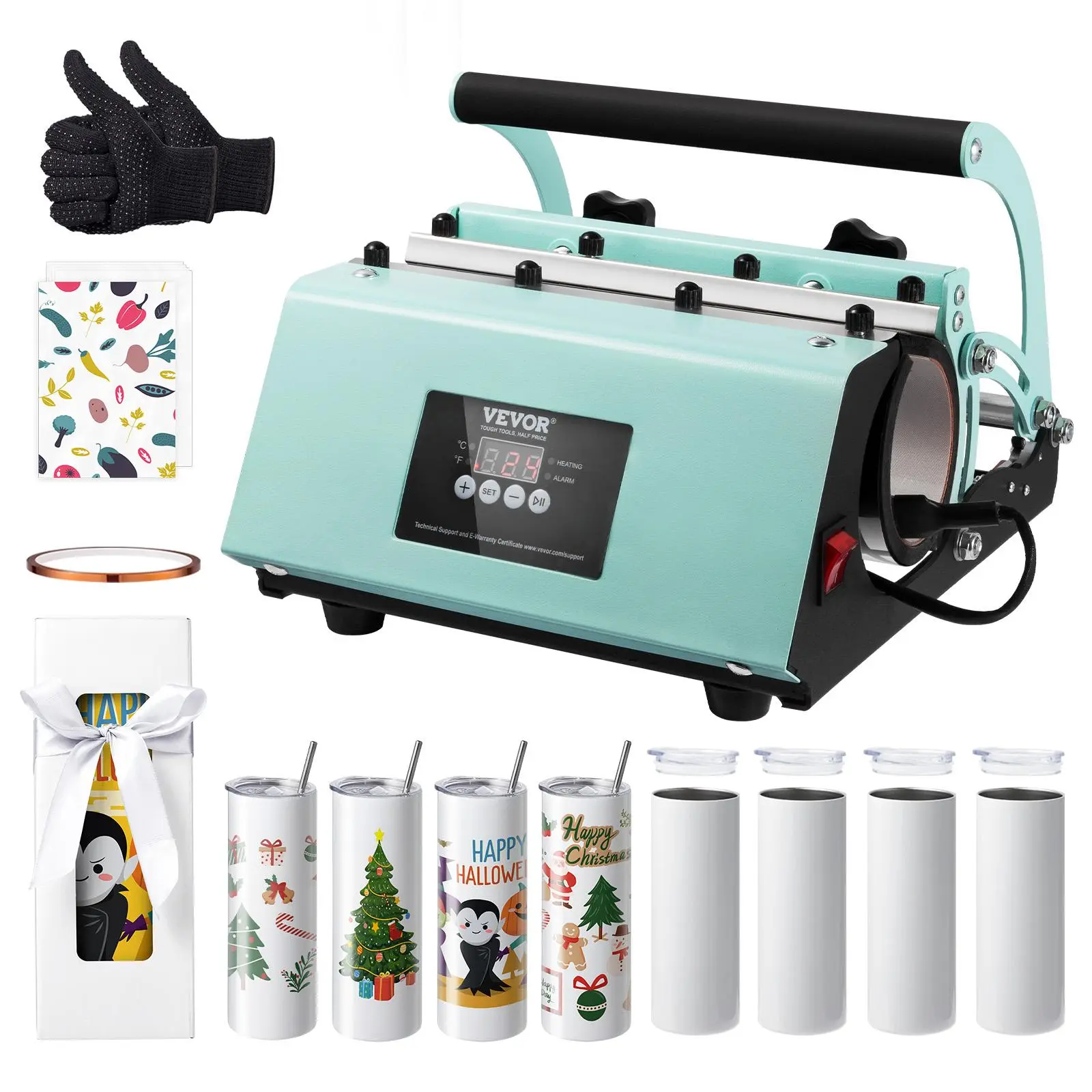 【summerfinds】VEVOR Tumbler Heat Press Machine and Sublimation Tumblers, Tumbler Press Set with 8pcs 20OZ Blank Tumblers, Mug Press Cup Press for 11-30oz Tumblers Mug, with Heat Transfer Paper, Gloves, Tape