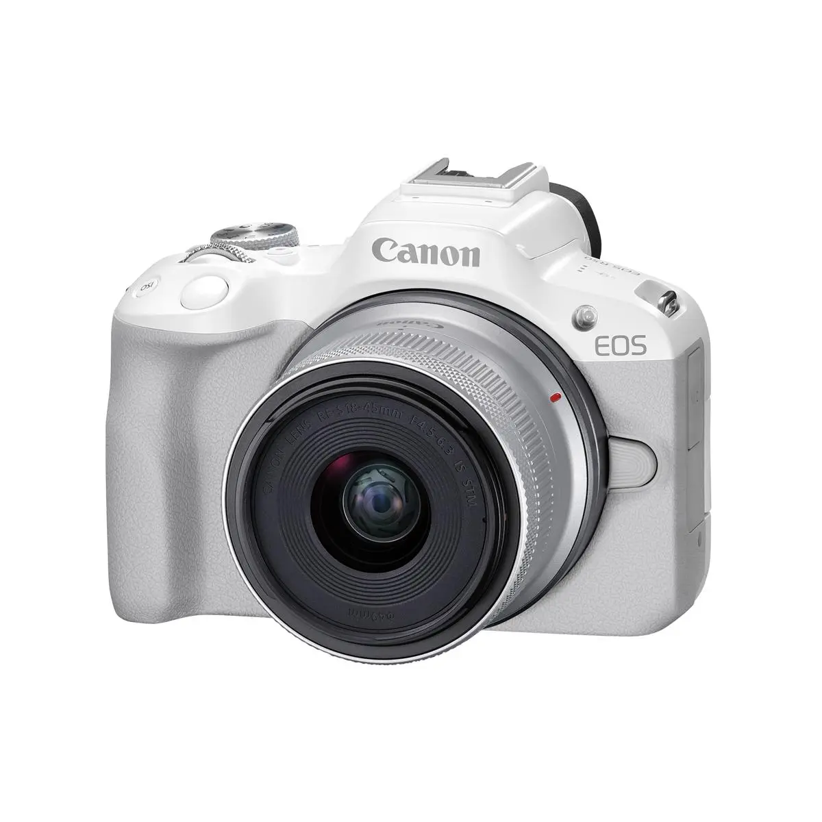 Canon EOS R50 Digital Mirrorless Camera with RF-S 18-45mm f/4.5-6.3 IS STM Lens, White Electronic Equipment, 3" LCD, Built-in Lithium-Ion Battery, CMOS Sensor, Image Stabilization
