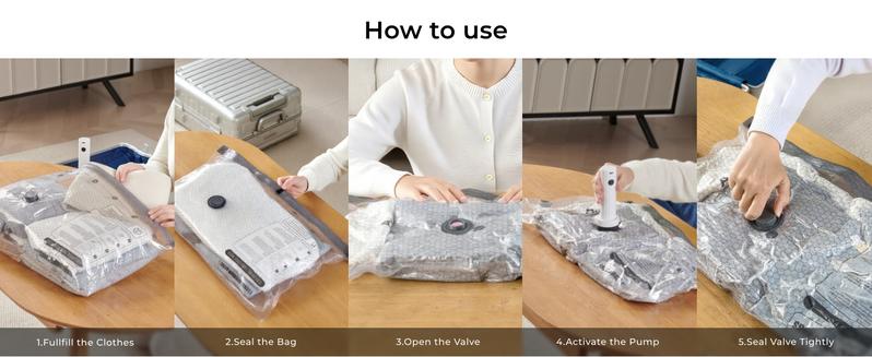 VOLLYC Vacuum Bags with a Rechargeable Cordless Air Pump 15-Pack Vacuum Seal Bags for Travel & Home Storage, Space-Saving Compression Bags for Luggage and Suitcases in Multiple Travel Sizes Organiser