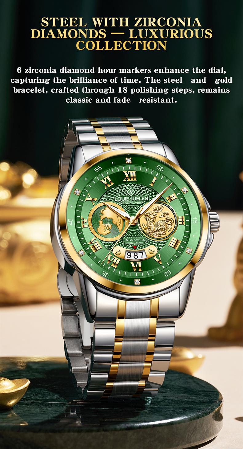 Louie Juelen Swiss Luxury Men's Watch 42 mm Green Dial with Dual