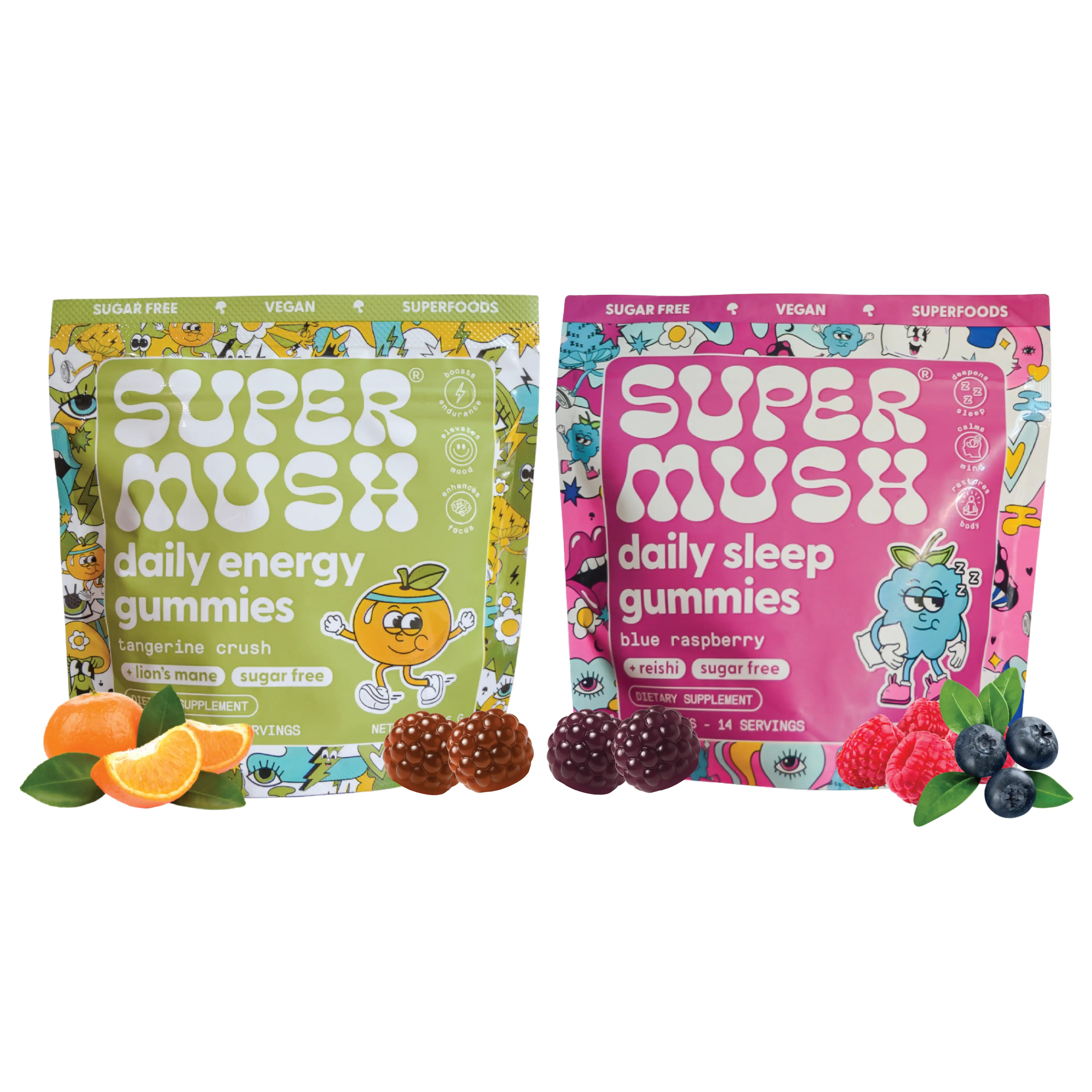 SuperMush Wellness Bundle Energy and Sleep Gummies (28 Gummies Pack) - Certified Daily Supplement for Energy, Focus, Stress Relief & Deep Sleep with Lion's Mane, Reishi, Chaga, Cordyceps, L-Theanine, Magnesium & Chamomile - Vegan & Sugar-Free