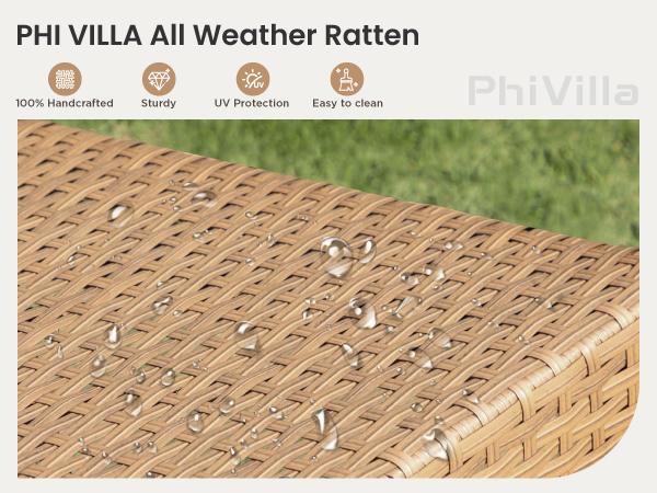 Phi Villa 4-Piece Patio Conversation Set - Wicker Chairs, Acacia Wood Coffee Table, Solid Wood Tabletop, Durable & Stylish Outdoor Design Furniture, Deals for You