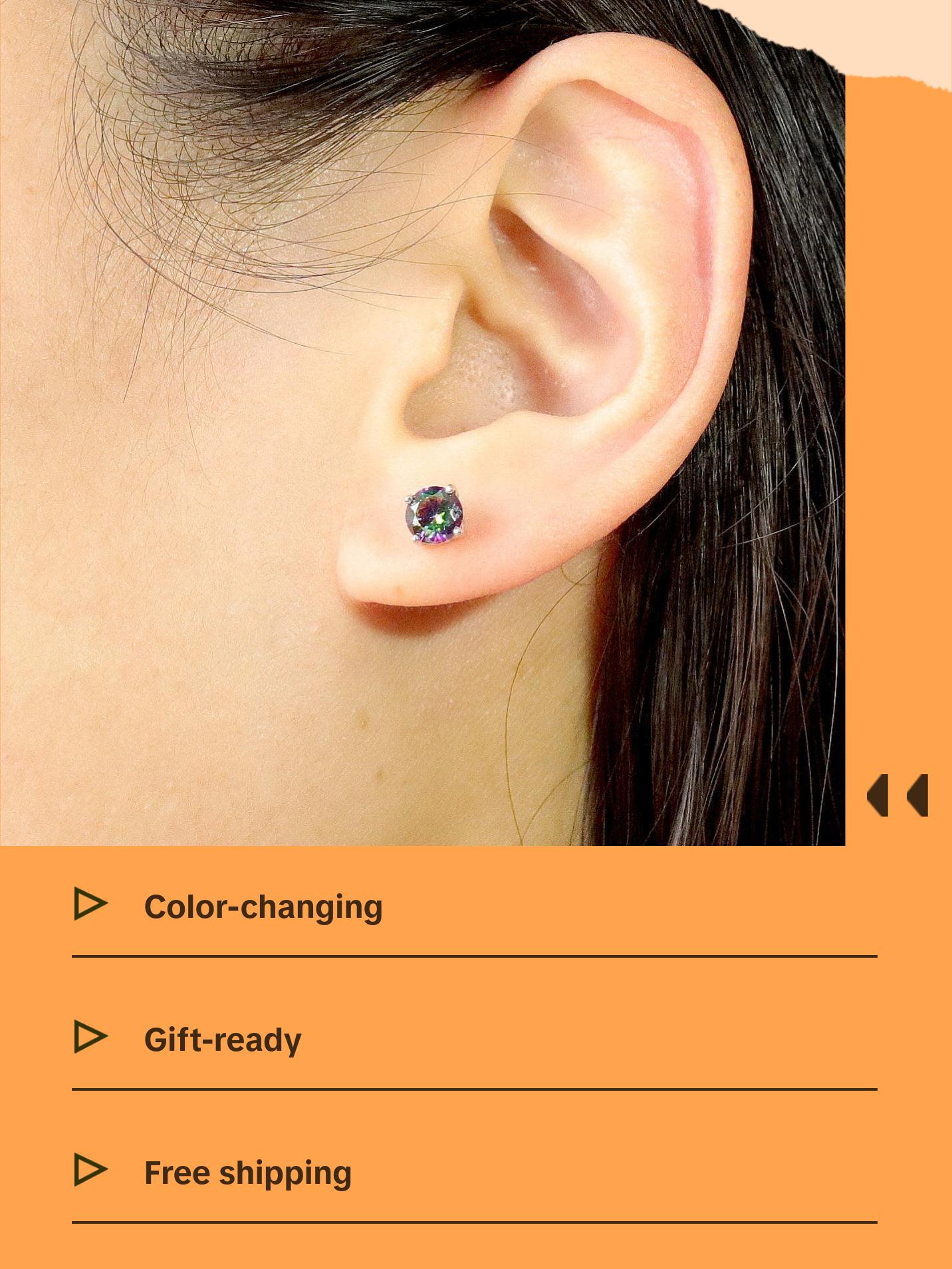 Black Mystic Cubic Zirconia Solitaire Stud Earrings Sterling Silver, Gemstone Earrings