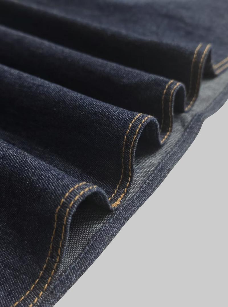 UOOZEE Women's No Belt (Only Skirt) Solid Color Denim Blue Skirt, Soft Slight Fading Pockets Zipper Straight Fit, Breathable & Comfortable, Casual All-Match Rear Elastic Waist Column Skirt Minimalist Maxi Womenswear Breathable