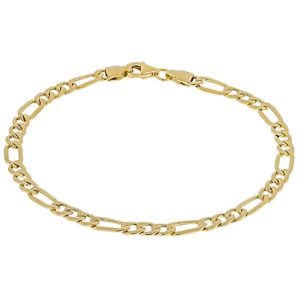 JTV 10k Yellow Gold Classic Polished Figaro Chain Bracelet, 4.5mm, Unisex Everyday Wear Gold Bracelet