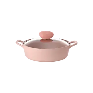 NEOFLAM Sherbet Ceramic Stock Pot with Glass Lid, 2QT Peach Sorbet Dutch Oven for Induction Stovetop, Nonstick Soup Pot for Stews & Sauces