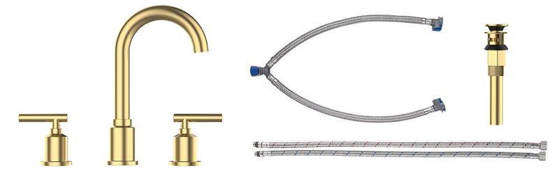 Garvee Brushed Gold Widespread Bathroom Sink Faucet, 8 Inch Modern Bathroom Faucet for 3 Hole Sink with Stainless Steel Pop-up Drain, Stylish and Durable for Your Bathroom