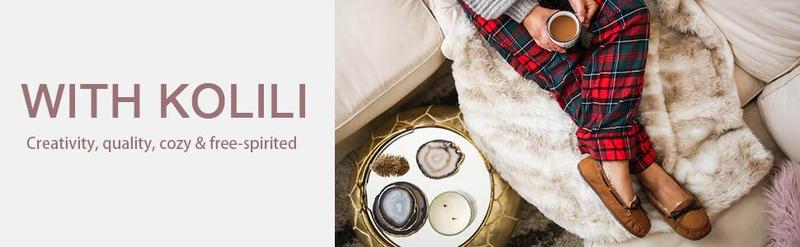 KOLILI Women's Moccasins Comfortable Soft Indoor Cotton Shoes Outdoor Warm Versatile Home Shoes with Non-slip Rubber Soles Suede Flats