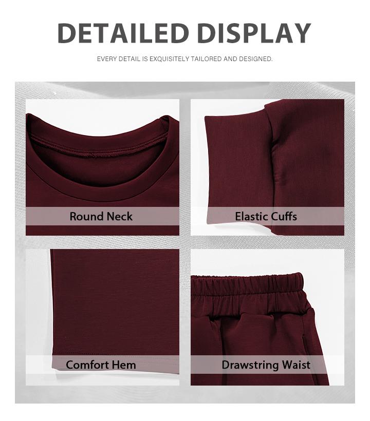 KatchMe Women's Casual Solid Color Loose Long Sleeve Top & Exposed Stitches Trousers Co-ord, Lightweight Round Neck Top & Wide Leg Trousers Two Piece Outfits