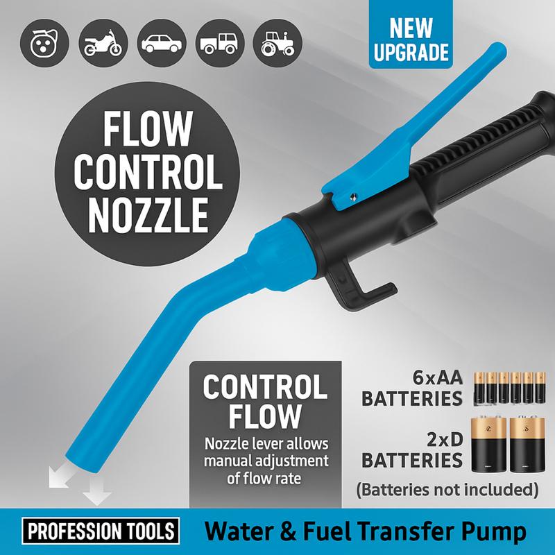 Electric Fuel Transfer Pump Powered, 3GPM Portable Fluid Transfer Siphon Pump with Oil Pipeline, Battery Gas Pumps with Adjustable Flow Control Nozzle for Car Gas Can/Gasoline/Water/Oil