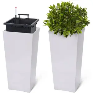 Self Watering Tall Planters Set of 2, 22.5 Inch Large Indoor Outdoor Flower Pots with Water Level Indicator, Modern High Front Porch Planters for Patio, Garden
