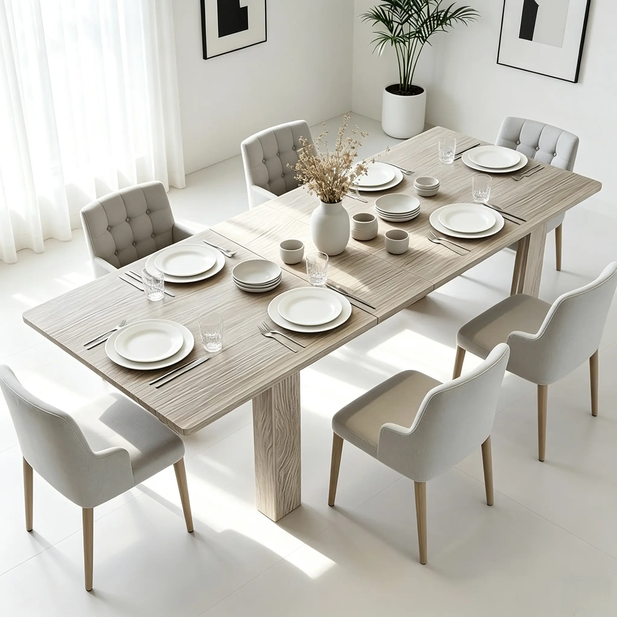 59" to 86" Expandable Dining Table for 6-10 People, Modern Wooden Extendable Kitchen Table with Slide-Out Leaf, Multi-Functional Rectangular Table for Living Room Office