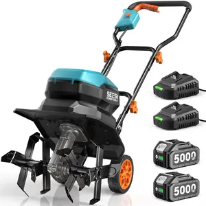 SEESII 40V Cordless Electric Tiller Cultivator, 600 RPM Rototiller, 2x 5.0Ah Batteries (10000mAh Total), 18" Depth 12" Width, Foldable Garden Tiller for Vegetable Beds & Lawn Care