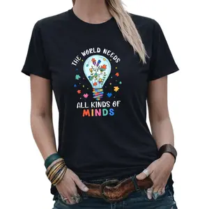 Inspirational Autism Awareness T-Shirt – Women's Round Neck, Bright Puzzle Print, Machine Friendly