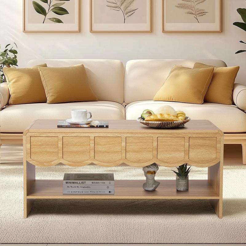 Giratree 39.37" Lift Top Coffee Table with Hidden Compartment, 2 Tier Wooden Center Table with Wave Panel, Modern Lift Tabletop for Home Living Room Office, Walnut