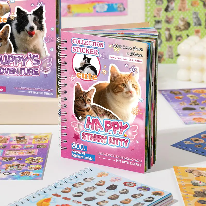 Upgraded Cute Pet Sticker Book – 30 Sheets, 800 Pcs Stickers per Style, Cat & Dog Aesthetic Stickers for Scrapbooking, Journaling, DIY Crafts, Kawaii Planner Stickers