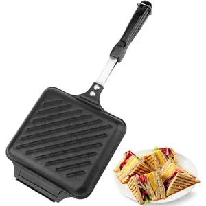 Double-Sided Sandwich Maker Pan, Nonstick Aluminum Stovetop Panini Press with Handle, Flip Toasted Sandwich Maker for Bread, Pancakes and Breakfast Cooking